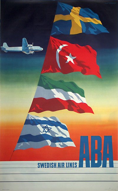 ABA - Swedish Air Lines  original poster designed by Svensson, Olle (Olof Enar) (1911-1992)