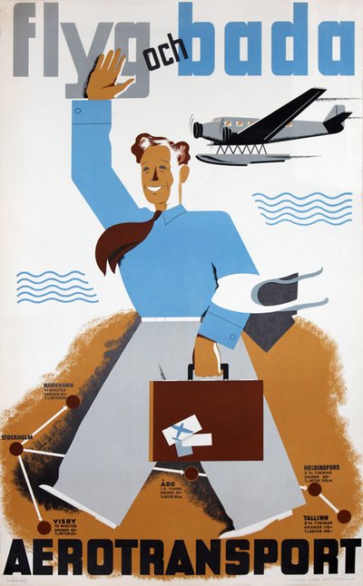 Aerotransport - Flyg och Bada original poster designed by Beckman, Anders (1907-1967)