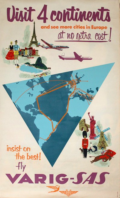 VARIG - SAS - Visit 4 continents original poster designed by S