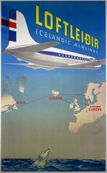 Loftleidir - Icelandic Airlines original vintage poster
