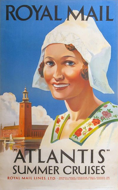 Royal Mail Atlantis Summer Cruises Stockholm Sweden original poster designed by Padden, Percy (1885-1965)