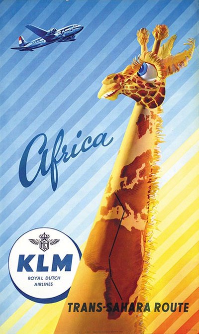 KLM - Africa - Giraffe original poster designed by Erkelens, Paul C.  (1912- )