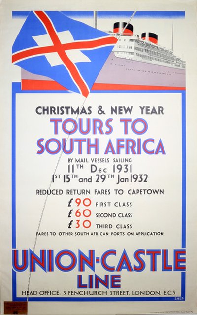Union Castle Line to South Africa original poster designed by Shepard, Charles (1892-1976)