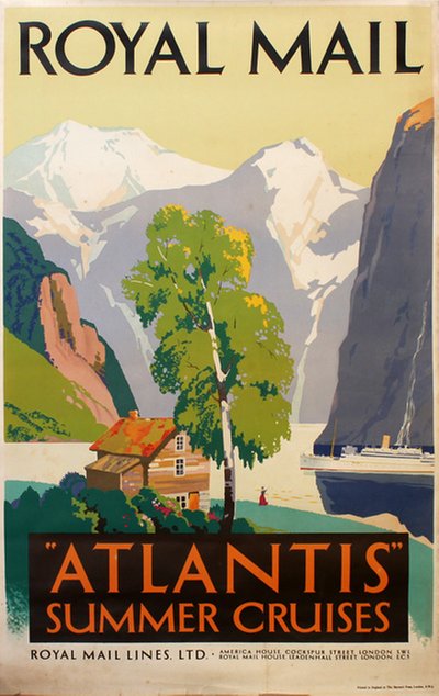 Royal Mail Atlantis Summer Cruises 1938 original poster designed by Padden, Percy (1885-1965)