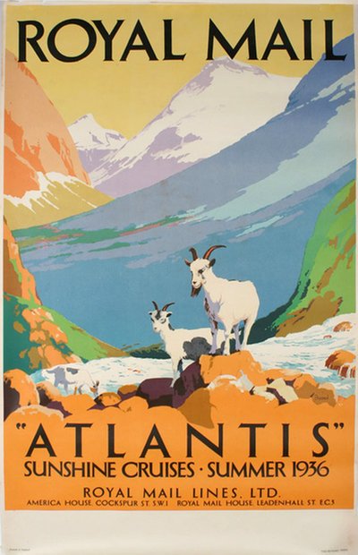 Royal Mail Atlantis Sunshine Cruises Summer 1936 original poster designed by Padden, Percy (1885-1965)