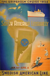 SAL - Swedish American Line - The Gripsholm Cruise 1938 original vintage poster