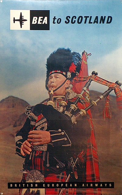 BEA to Scotland - Bagpiper original poster 