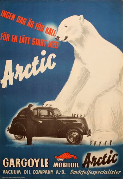 Arctic Gargoyle Mobiloil original poster designed by Svenska Telegrambyråens Annonsavd. Stockholm.