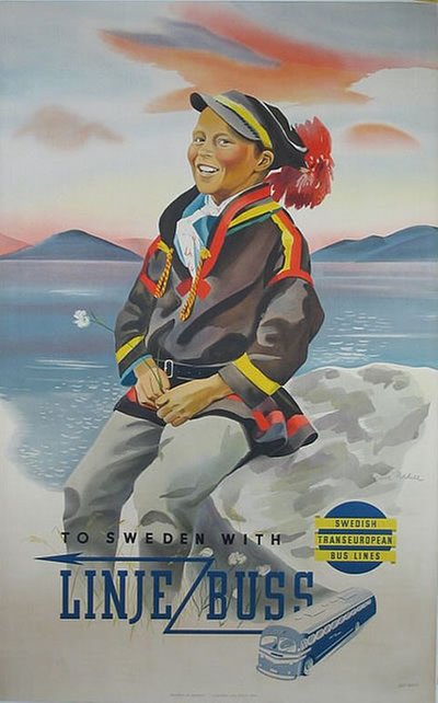 Linjebuss original poster designed by Else Nordell