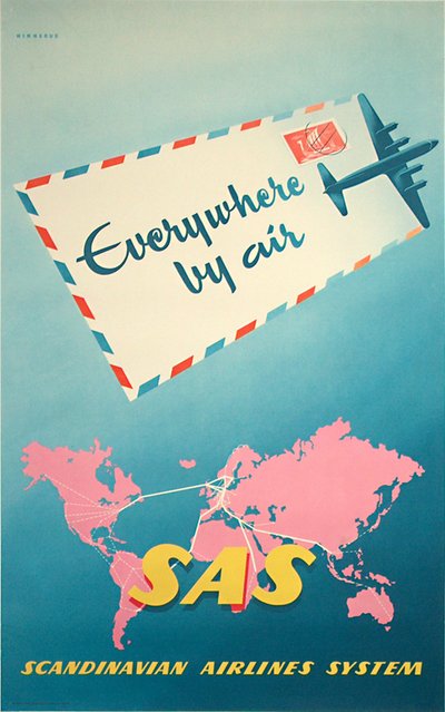 SAS - Everywhere by air original poster designed by Hinnerud, Tor (1920-2005)