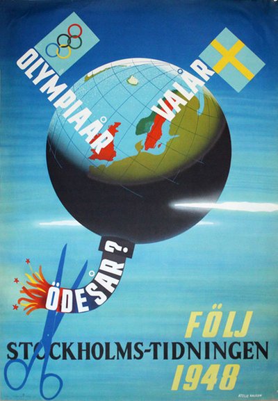 Stockholms-Tidningen 1948 original poster designed by Atelje Ralson