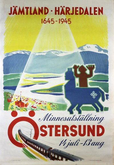 Jämtland Härjedalen 1645 - 1945, Östersund Jubileum original poster designed by E. H.