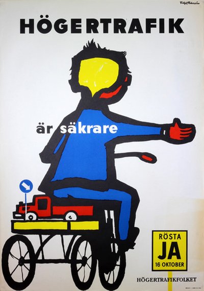 Högertrafik - Rösta Ja  original poster designed by Pedersén, Fritjof (1923-2018)