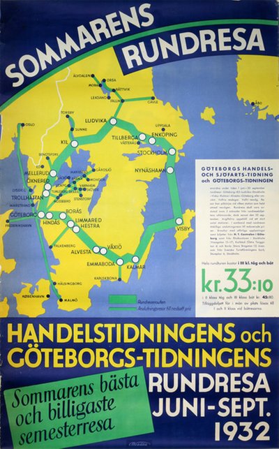 Sommarens Rundresa 1932 - Sweden travel poster original poster 