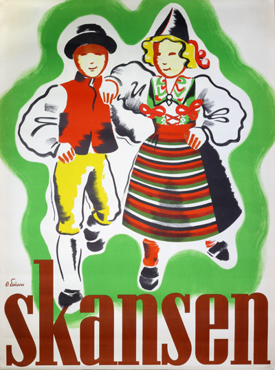 希少 ビンテージ Skansen スカンセン ポスター Skansen Stockholm Sweden (1940s) - Original Vintage Poster