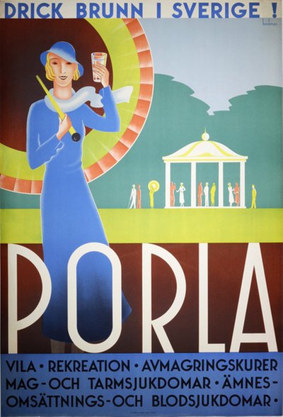 Porla Brunn Sweden original poster designed by Beckman, Anders (1907-1967)