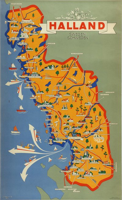 Halland - Sweden original poster designed by Lorentzon, Waldemar (1899-1984)