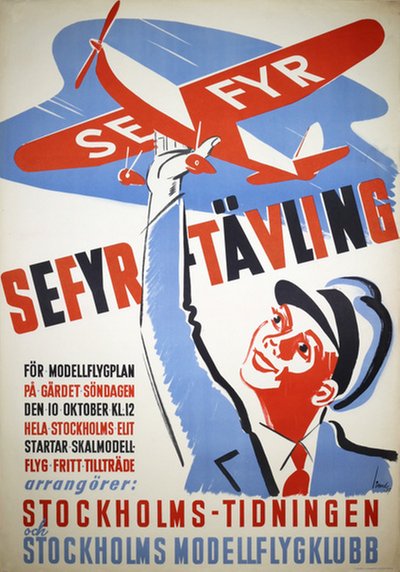 Sefyr-tävling - Stockholms Modellflygklubb original poster designed by Linné, Eric (1905-1995)
