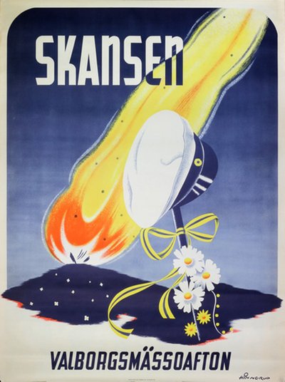 Skansen Stockholm Sweden - Valborgsmässoafton original poster designed by Hinnerud, Tor (1920 - )