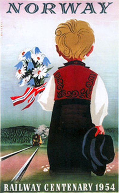 NSB - Norwegian State Railways - 100 years original poster designed by Østbøll, Gunnar (1919-1990)