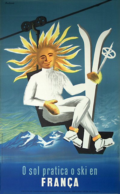 O sol pratica o ski en França original poster designed by Dubois, Jacques (1912-1994)