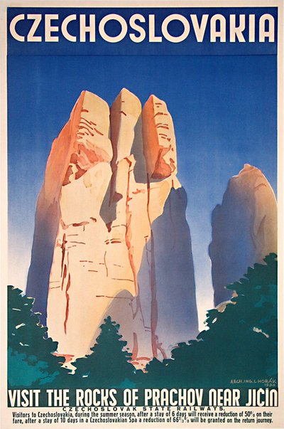 Czechoslovakia / Visit The Rocks Of Prachov Near Jicin original poster designed by Ladislav Horák