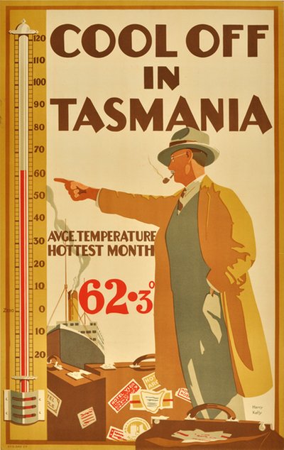 Cool off in Tasmania original poster designed by Harry Garnet Kelly (1896-1967)