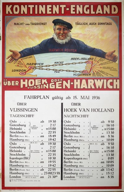 Kontinent - England  - English channel crossing 1936 original poster 