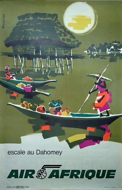 Air Afrique - Escale au Dahomey - Benin  original poster designed by Dessirier