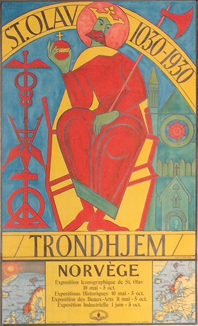 Trondhjem - St. Olav 1030 - 1930 original poster designed by Reidar, Bjarne (1892-1973)