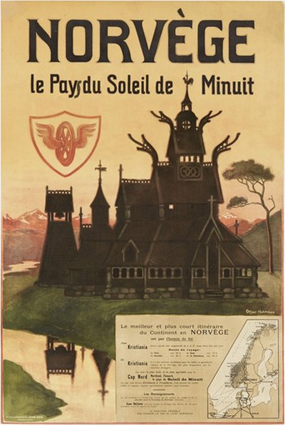 Norvège  le soleil de minuit original poster designed by Holmboe, Othar (1868-1928)