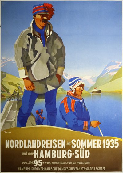 Nordlandreisen Sommer 1935 Hamburg-Sud  original poster designed by Anton, Ottoman Carl Joseph (1895-1976)