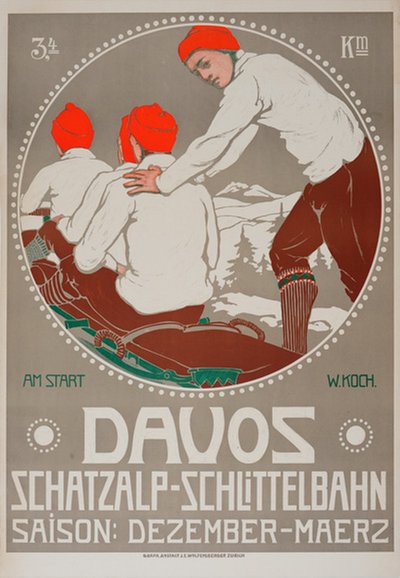 Davos Schatzalp-Schlittelbahn original poster designed by Koch, Walter (1875–1915)