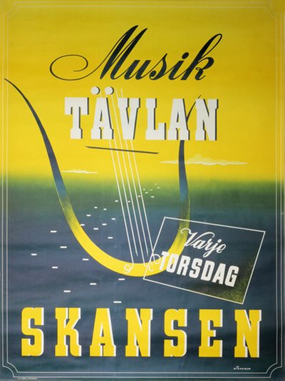Skansen Stockholm Sweden - Musik Tävlan Varje Torsdag original poster designed by Hinnerud, Tor (1920-2005)