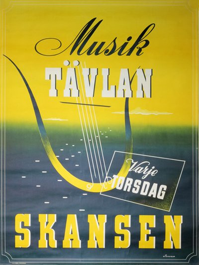 Skansen Stockholm Sweden - Musik Tävlan Varje Torsdag original poster designed by Hinnerud, Tor (1920 - )