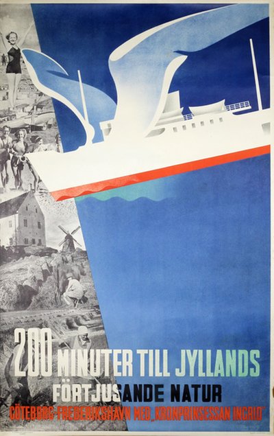 Denmark Jylland - Göteborg Frederikshavn Kronprinsesse Ingrid original poster designed by Vagnby, Viggo (1896-1966)