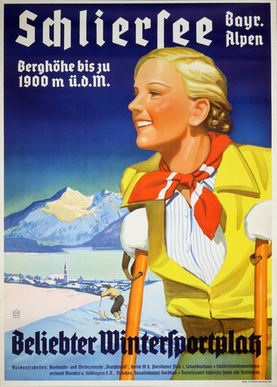 Germany - Schliersee Beliebter Wintersportplatz original poster designed by Prinz-Schulte, Eugen (1902-1981)