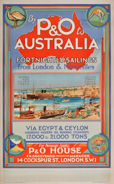 PO Australia via Egypt Ceylon original poster designed by Dixon, Charles Edward (1872-1934)