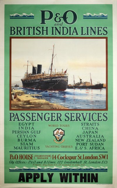 P&O British India Lines Passenger Service original poster designed by Spurling, Jack (1870-1933)