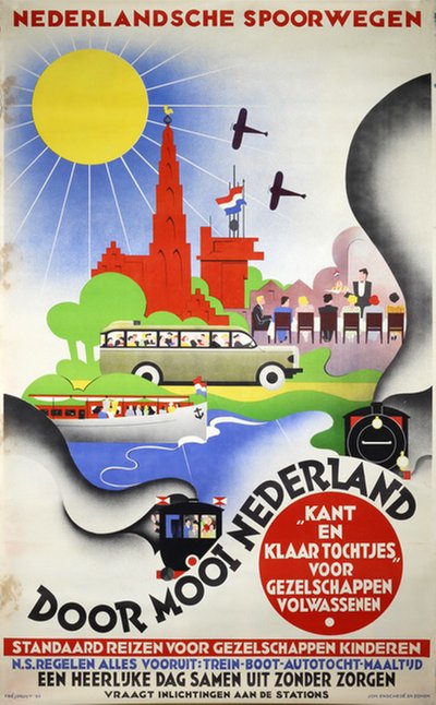 Nederlandsche Spoorwegen Door Mooi Nederland original poster designed by Drost, Freerk Johannes (1907-1987)