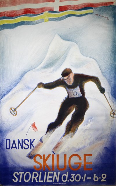 Sweden, Storlien - Dansk skiuge original poster designed by Svanlund, Olle (1909-1996)