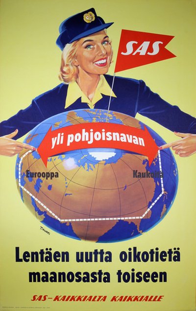 SAS - Over the Pole - Finnish original poster designed by Mandel, Tomas (1923-2014)
