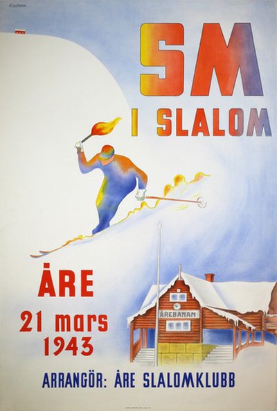 SM Slalom 1943 Åre Sverige Sweden original poster designed by Emilsson