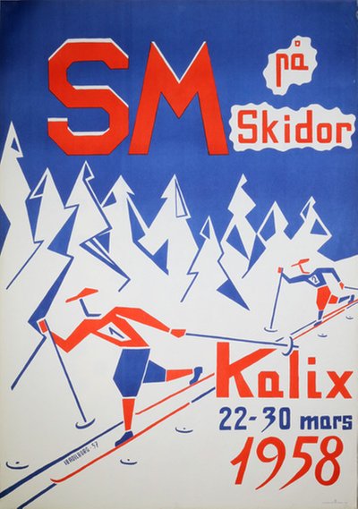 SM Skidor Kalix 1958 Sweden original poster designed by Adelborg, Ib