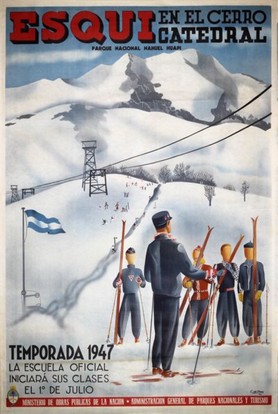 Esquí en el Cerro Catedral - Argentina Patagonia original poster designed by E. de Olmos