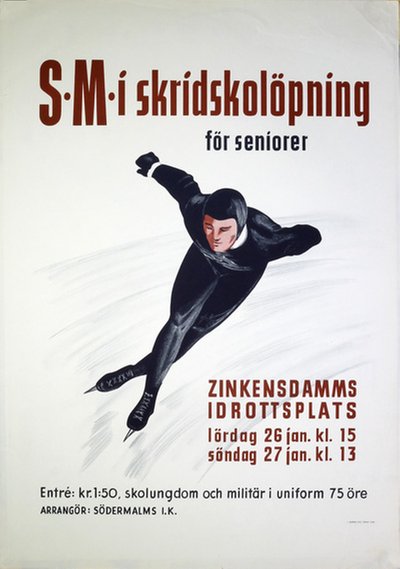 SM Skridskolöpning Zinkensdamms Idrottsplats 1946 original poster 