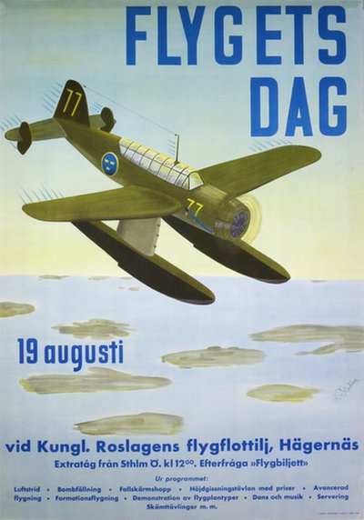 Flygets Dag 1945 original poster designed by K G Flodin