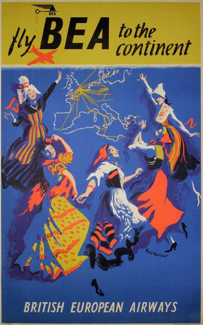 BEA - British European Airways to the continent original poster designed by Brookshaw