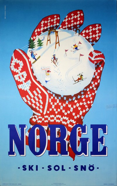 Norge - Ski - Sol - Snø original poster designed by Sørensen, Inger Skjensvold (1922-2006)