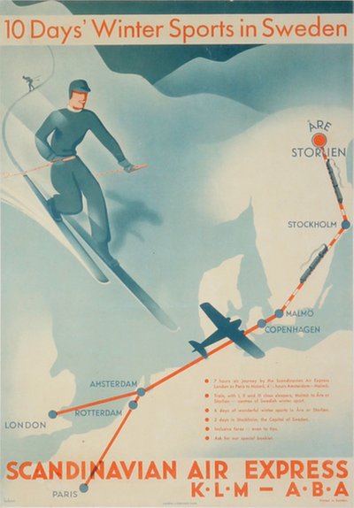 Scandinavian Air Express KLM ABA to Åre - Storlien original poster designed by Beckman, Anders (1907-1967)